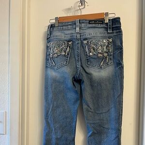 Stella in Dreams Mid Rise Bootcut Dark Wash Jeans 9/29 Embellished Pockets